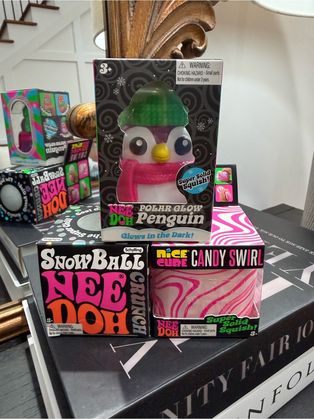 Polar Glow Penguin Squishy Toy - Green Hat, Pink Scarf, White Body